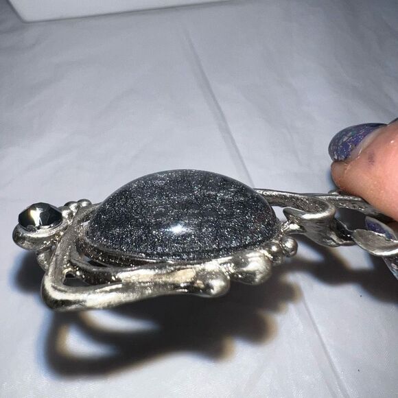 Vintage Silver Tone and Enamel Gray Sunstone Pendant - Picture 6 of 12